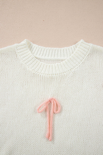Short Sleeve Knit Contrast Bow-Knot Sweater