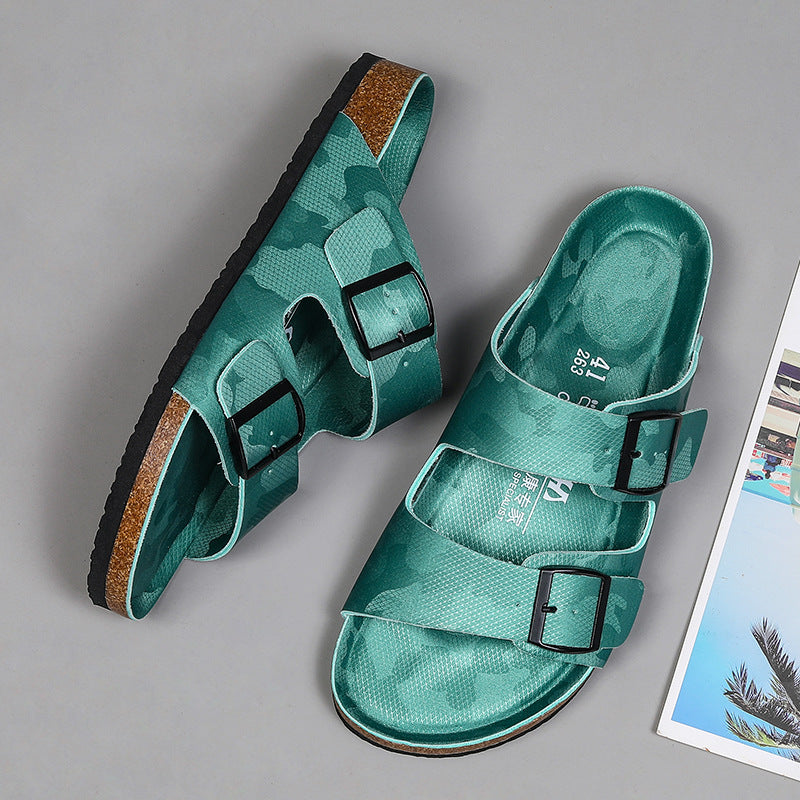 Frosted Leather Platform Slippers: Unisex, Double-breasted