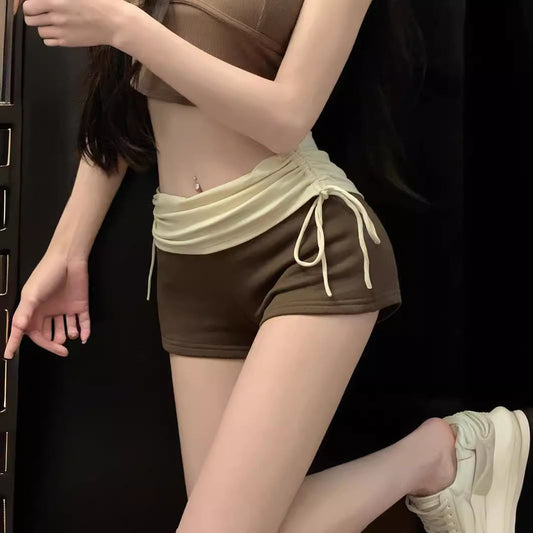 Pleated High Waist Drawstring Casual Shorts