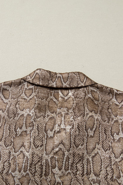 Leopard Metallic Polo Collar V-Neck Blouse