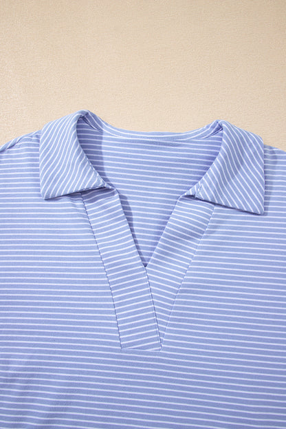 Stripe Dolman Polo Shirt & Drawstring Shorts Set