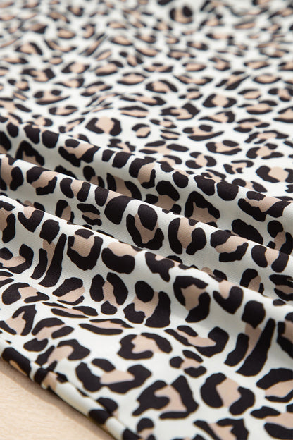 Leopard Stripe V-Neck Color Block Trim Blouse