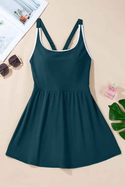 Contrast Edge Ruffle High Waist Swim Dress