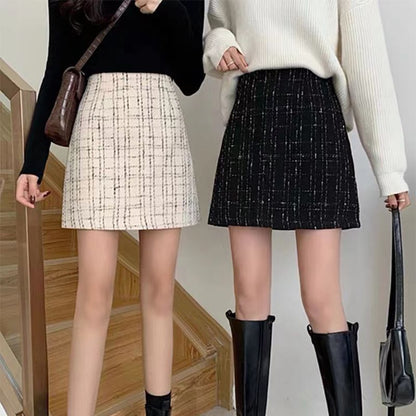 High Waist Fat Cover Classic Style Plaid Retro Skirt