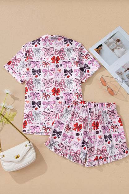 Polka Dot Bow Tie Shirt and Shorts Pajama Set