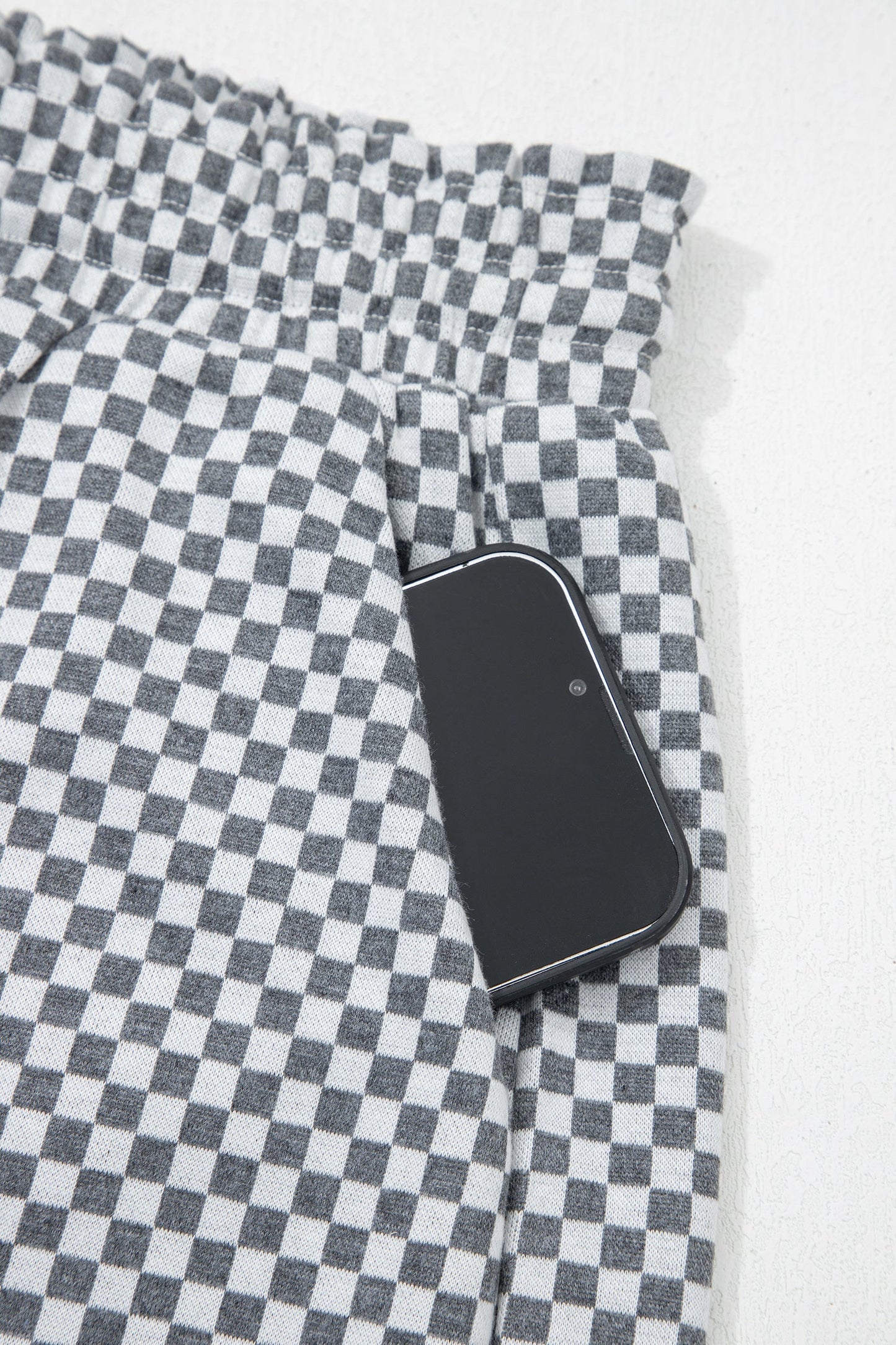 Checkerboard Drawstring Elastic Waist Pocket Shorts