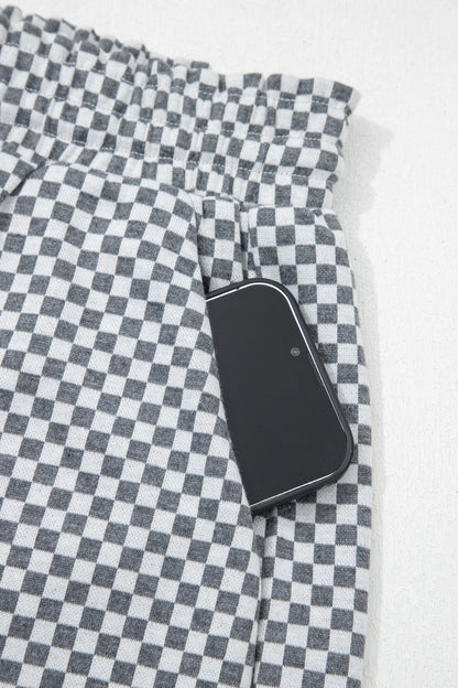 Checkerboard Drawstring Elastic Waist Pocket Shorts