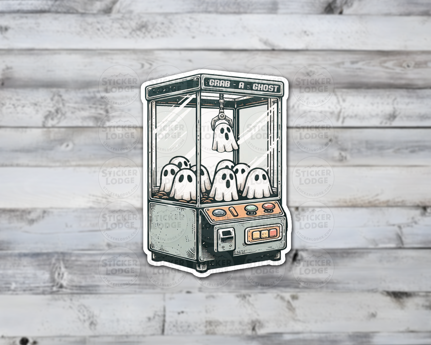 Ghost Arcade Vinyl Sticker - Cute Grab A Ghost Claw Machine
