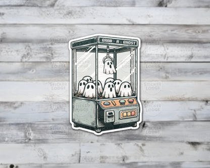 Ghost Arcade Vinyl Sticker - Cute Grab A Ghost Claw Machine
