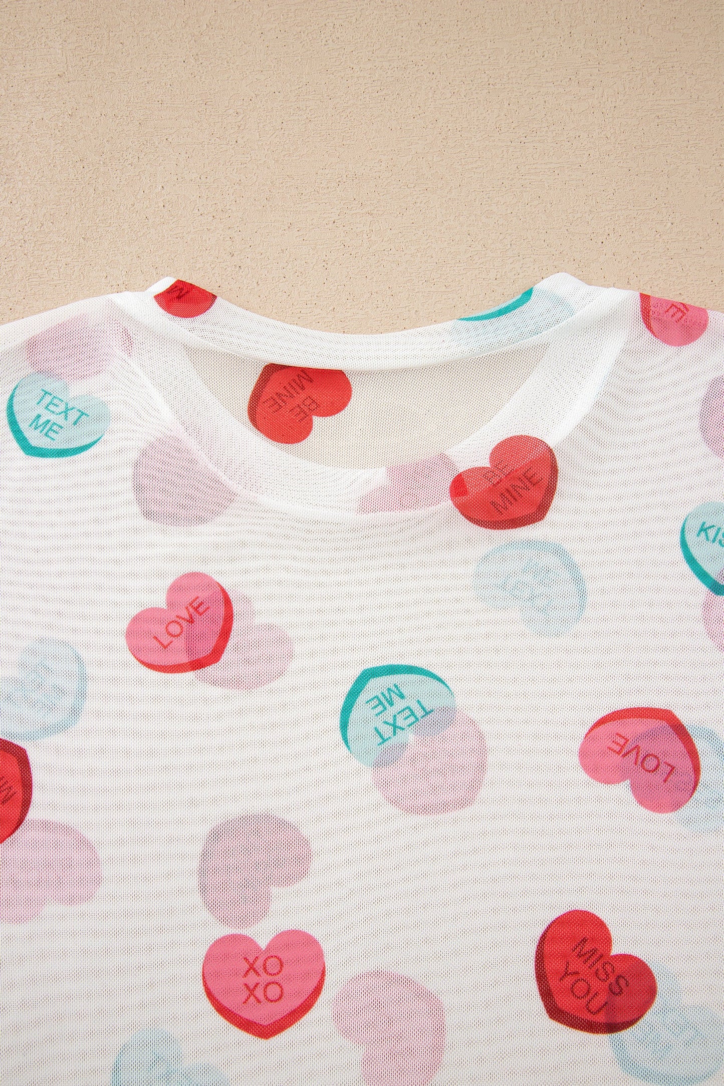 Valentine Slogan Heart Mesh Long Sleeve Top