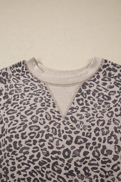 Leopard Patchwork Crew Neck Sweatshirt