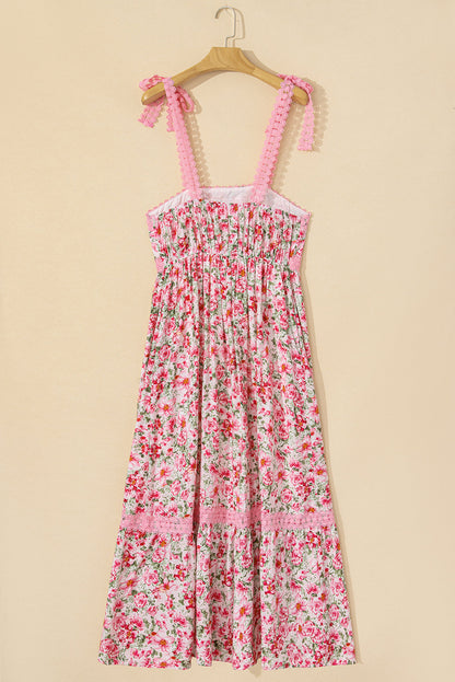 Floral Lace Tied-Strap Empire Waist Maxi Dress
