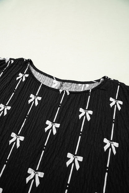 Bow Textured Puff Sleeve Top