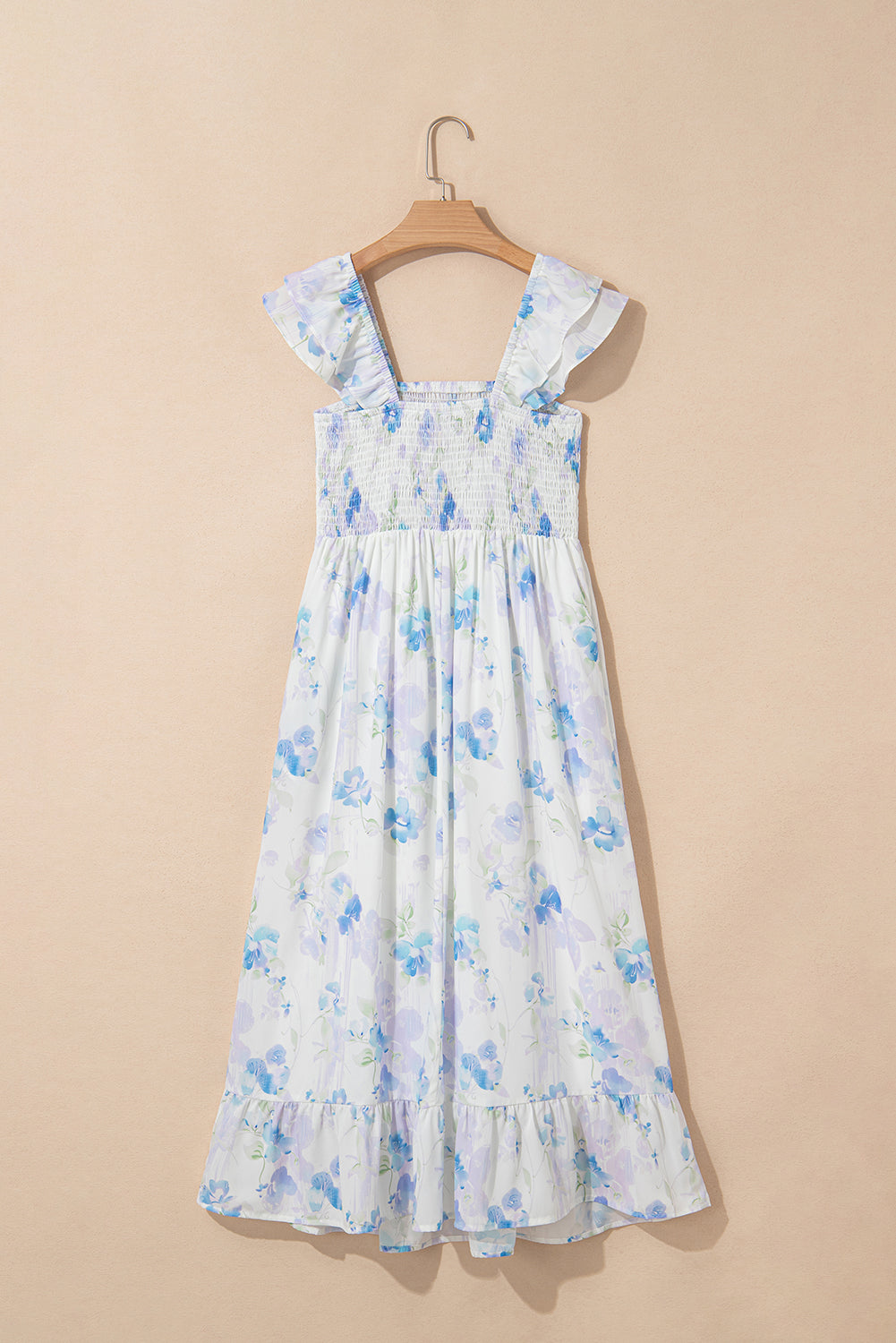 Floral Smocked High Waist Double Ruffle Dress