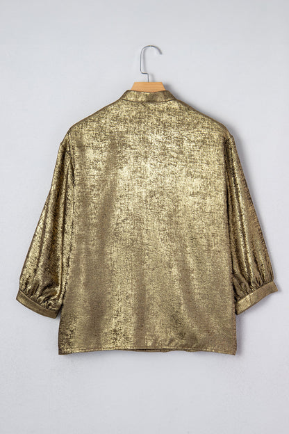 Metallic Split Neck Half-Sleeve Blouse