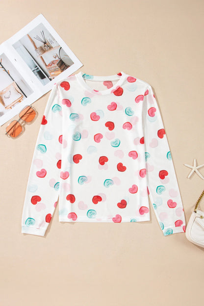 Valentine Slogan Heart Mesh Long Sleeve Top