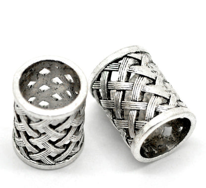 Ancient Silver Hollow Carved Large Hole Beads