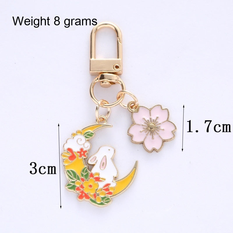 Cute Moon Rabbit Cherry Blossom Keychain