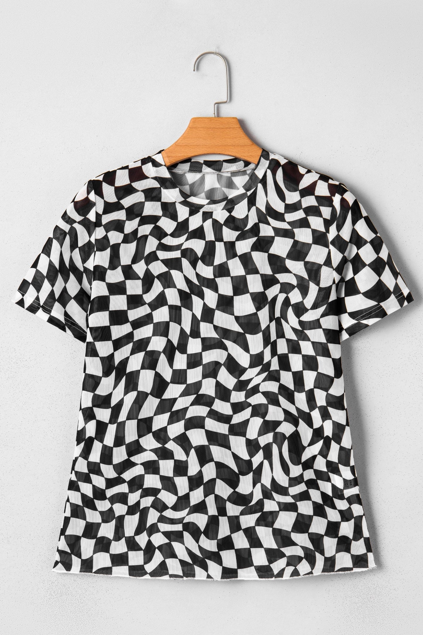 Checker Mock Neck Mesh T-Shirt