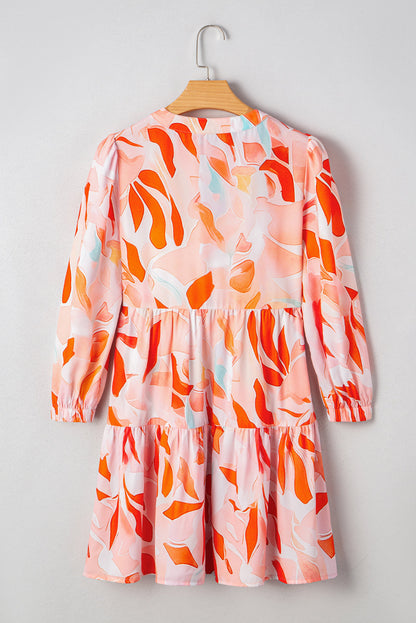 Abstract Split Neck Long Sleeve Dress