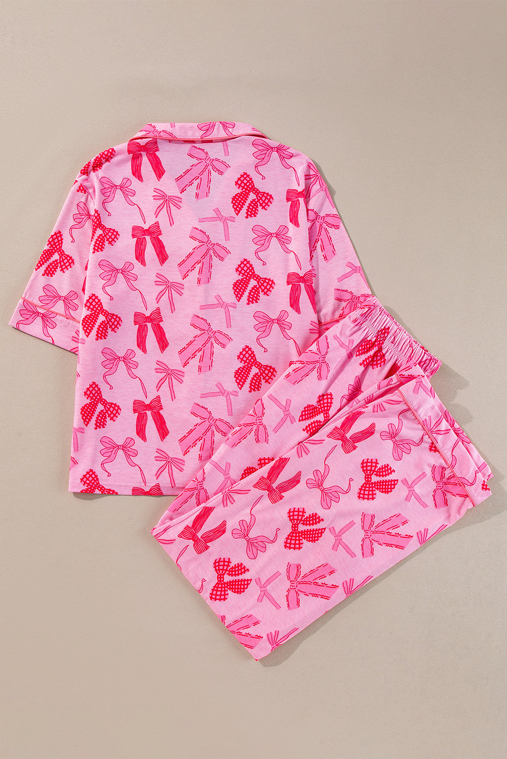 Bow Knot Lapel Collar Top & Pants Set