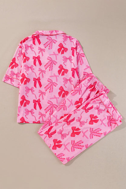 Bow Knot Lapel Collar Top & Pants Set