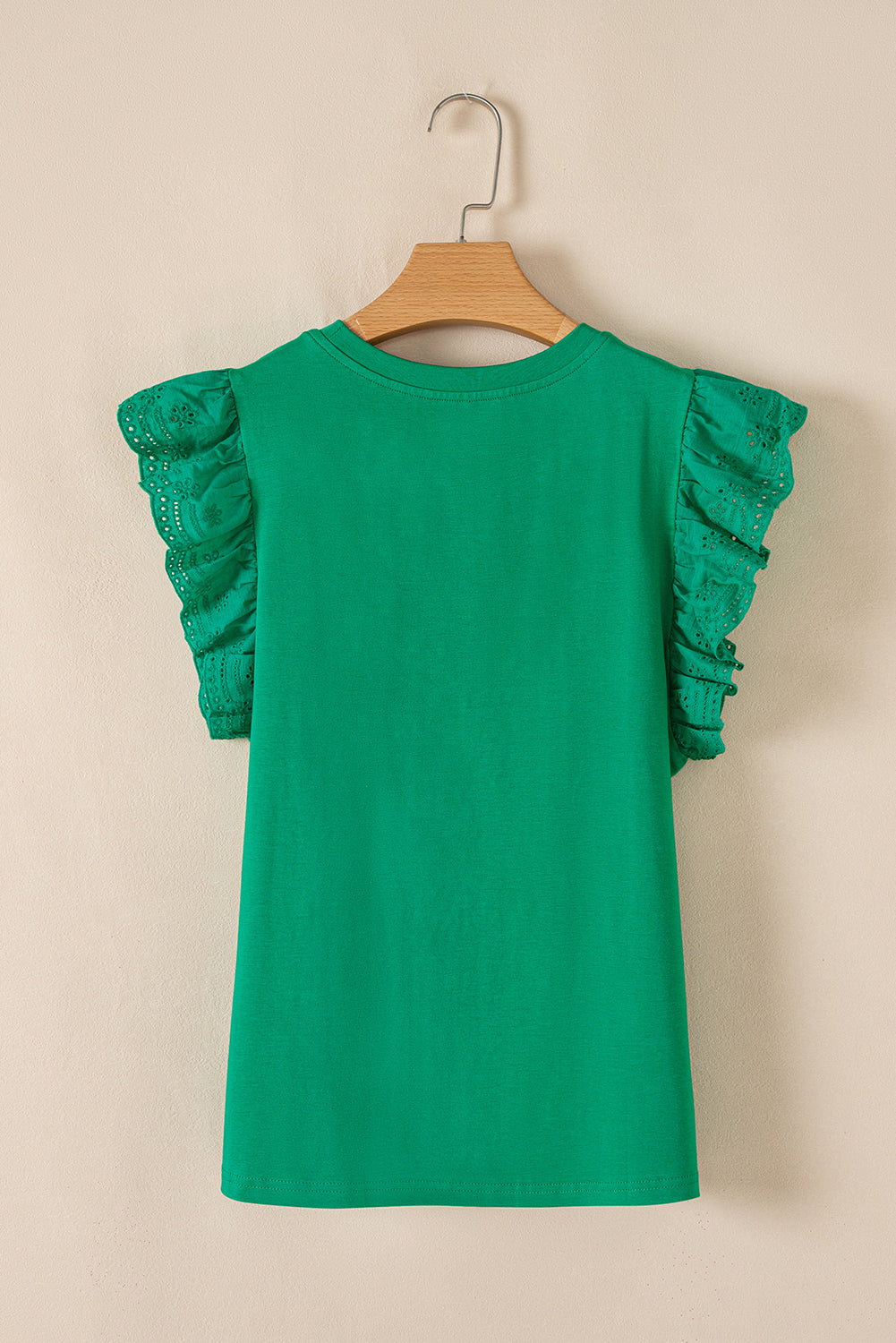 Embroidered Ruffle Sleeve Crew Neck Top