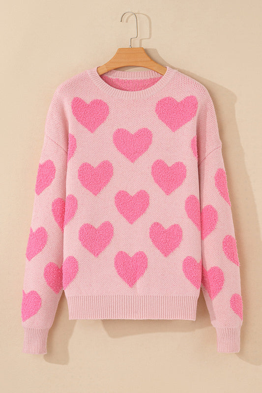 Valentine Heart Colorblock Textured Knit Sweater