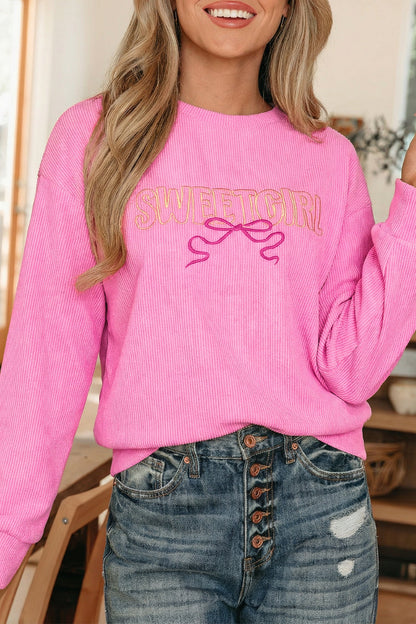 Embroidered Graphic Rib Textured Top