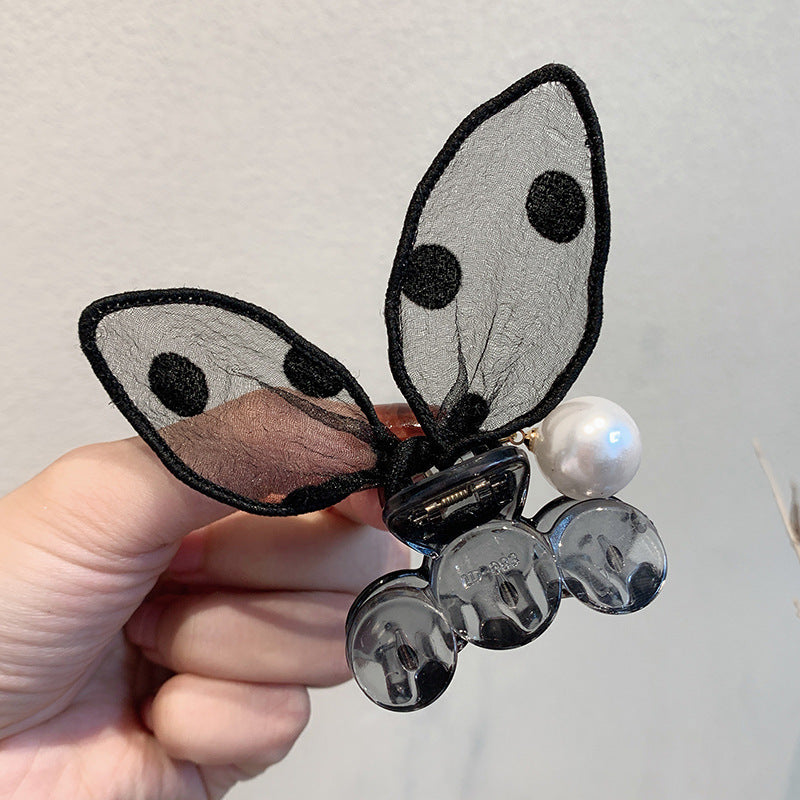 Polka Dot Rabbit Ears Hairpin with Pearls