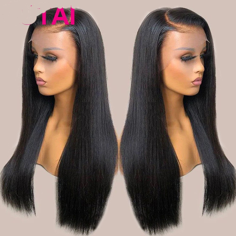 Human Hair Lace Wig Straight Black Medium Length