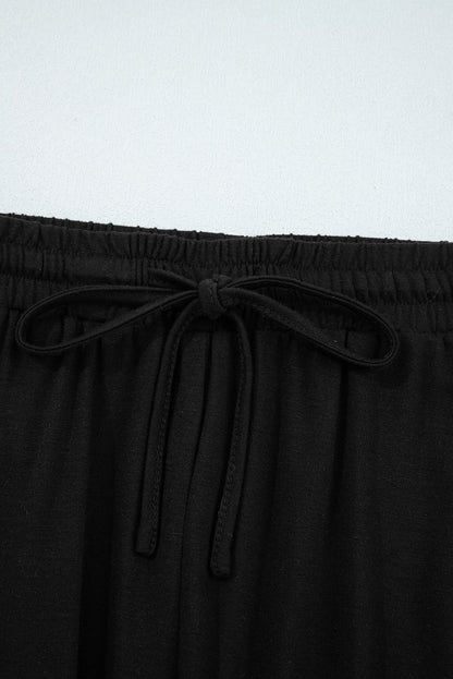 Solid Ruffle Wide Leg High Waist Pants