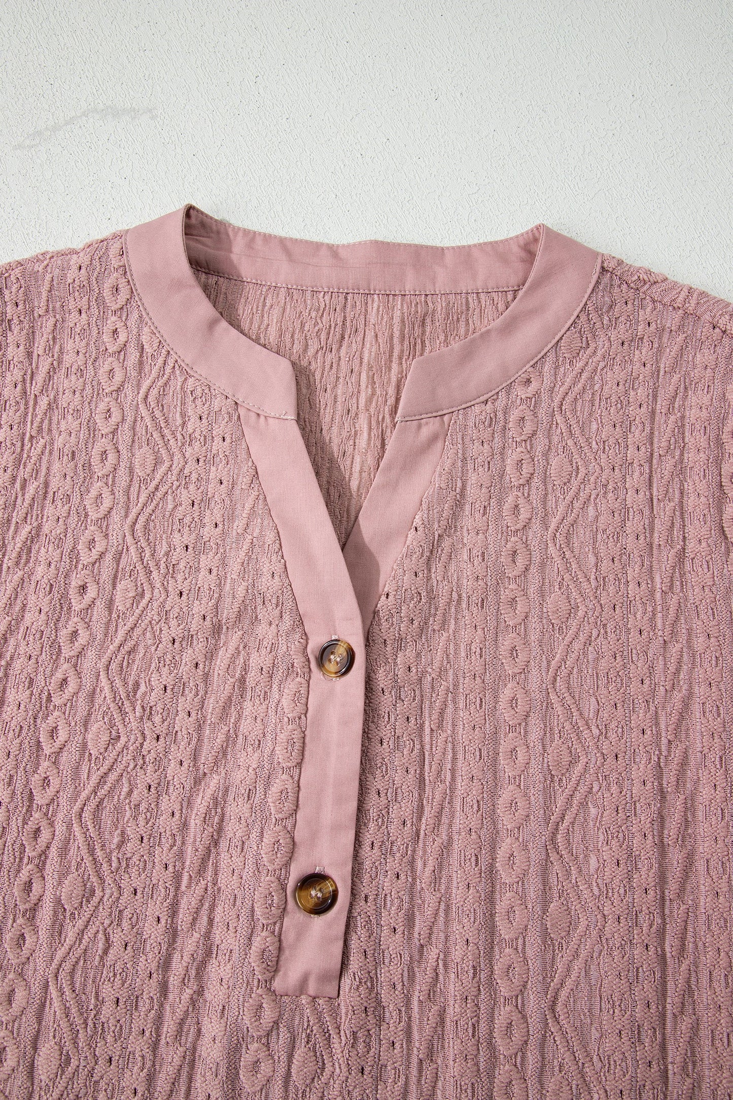 Textured Half-Button Short Sleeve Blouse