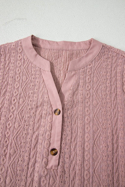 Textured Half-Button Short Sleeve Blouse