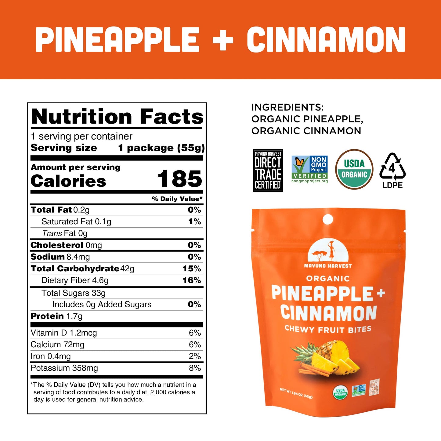 Organic Pineapple + Cinnamon Fruit Bites