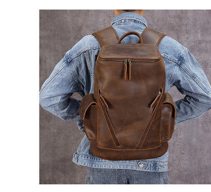 Men's Large Capacity Leather Travel Backpack