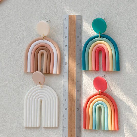 Rainbow Polymer Clay Handmade Retro Earrings