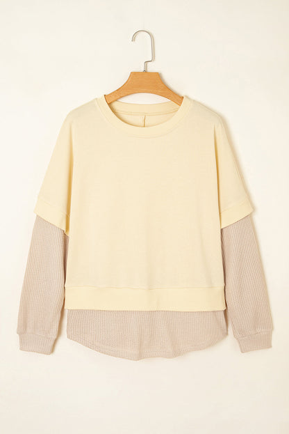 Solid Faux Layered Patchwork Crewneck Sweatshirt