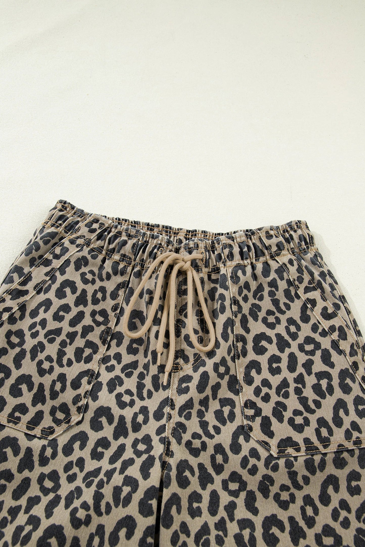 Leopard Drawstring Elastic Waist Loose Denim Pants