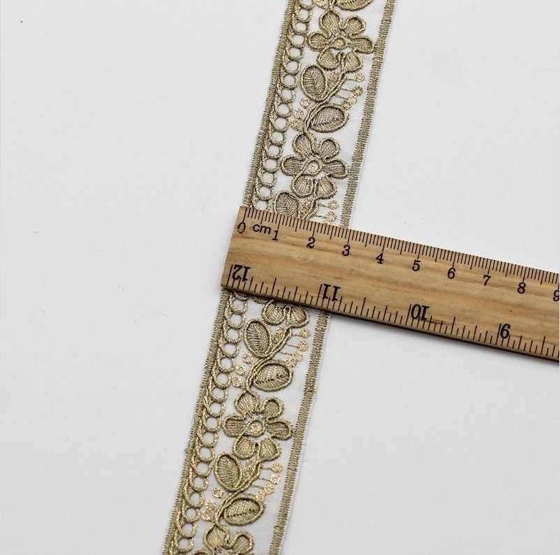 Ethnic Chiffon Collar Trim - Gold Embroidery, 10 Colors