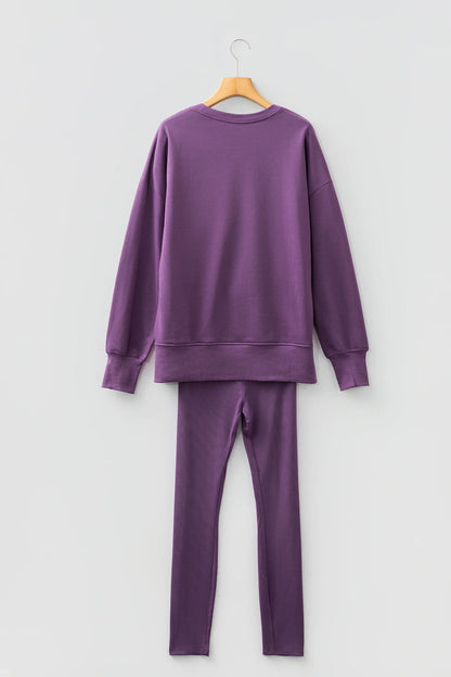 Solid Oversize Sweatshirt and Ribbed Leggings Set