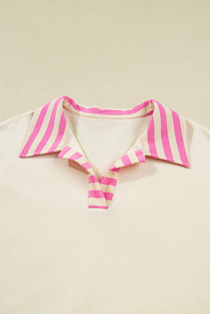 Plus Size Stripe Colorblock Collared Drop Shoulder Top