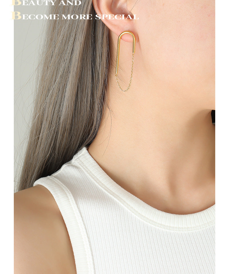 Euro-American Chain U-shaped Ear Studs