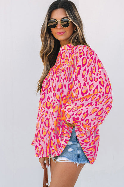 Leopard Balloon Sleeve Button-Up Shirt