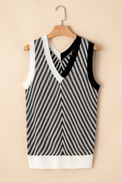 Contrast Chevron Knit V-Neck Sweater Vest