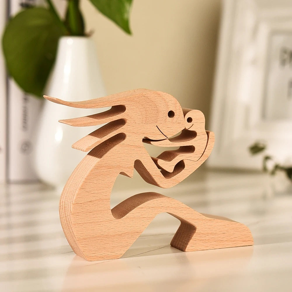 DIY Wooden Dog Figurine Sculpture Home Decor