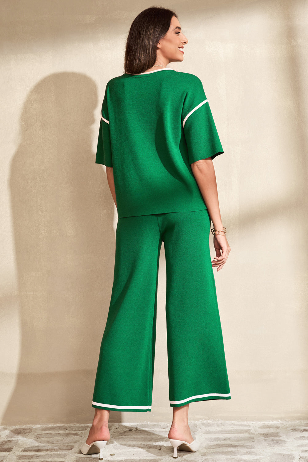 Contrast Trim Half Sleeve Top & Drawstring Pants