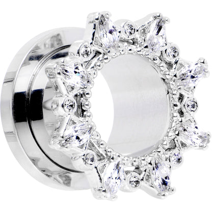 1/2 Clear Gem Flower Frame Screw Fit Tunnel Plug Set