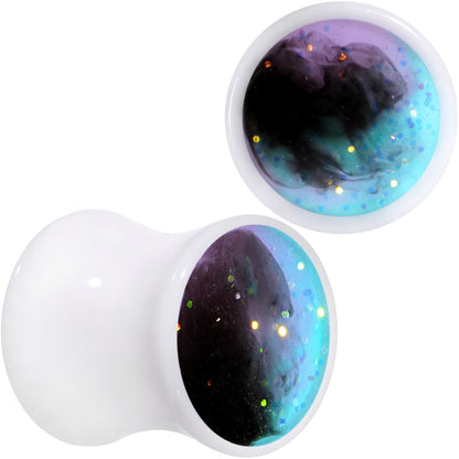 Deep Space Galaxy White Acrylic Saddle Plug Set Available Sizes 0G to 20mm