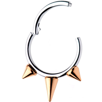 16G 3/8 Rose Gold Tone Spike Punk Hinged Segment Ring